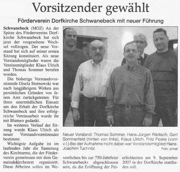 Artikel in der M&auml;rkischen Oderzeitung vom 17.3.2007