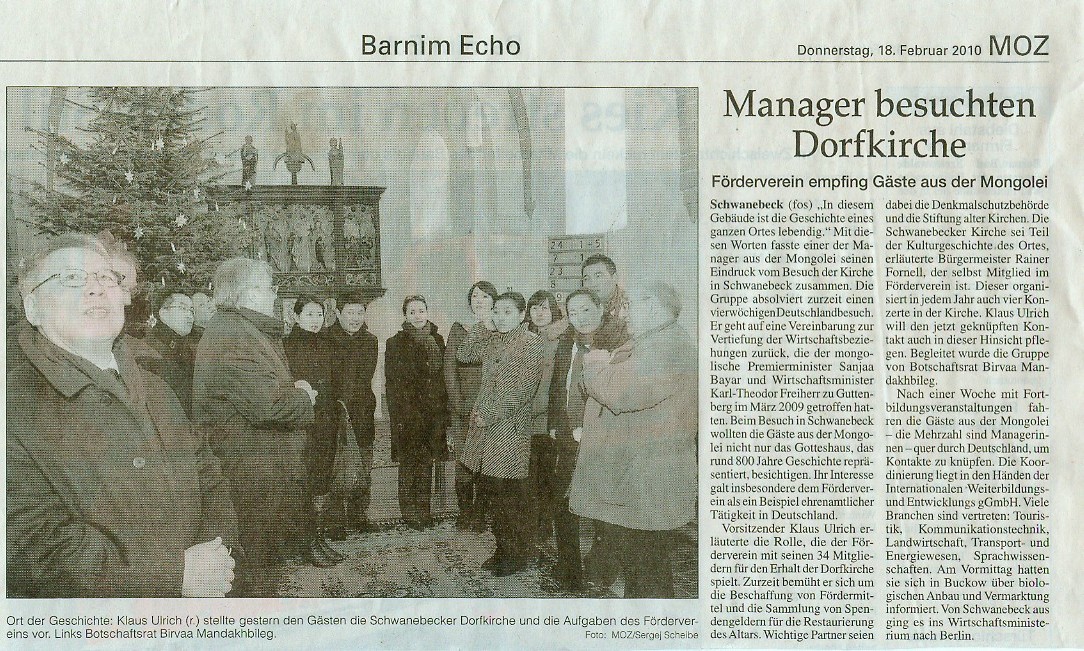 Artikel in der M&auml;rkischen Oderzeitung vom 18.2.2010